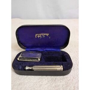 GEM Double Edge Safety Razor and Case Vintage Straight Razor Shaving Set
